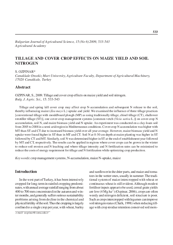 (PDF) Tillage and cover crop effects on maize yield and soil nitrogen