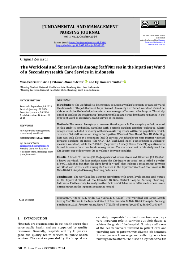 (PDF) The Workload and Stress Levels Among Staff Nurses in the ...