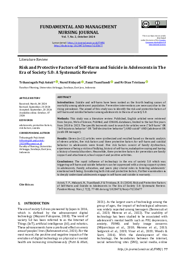 (PDF) Risk and Protective Factors of Self-Harm and Suicide in ...