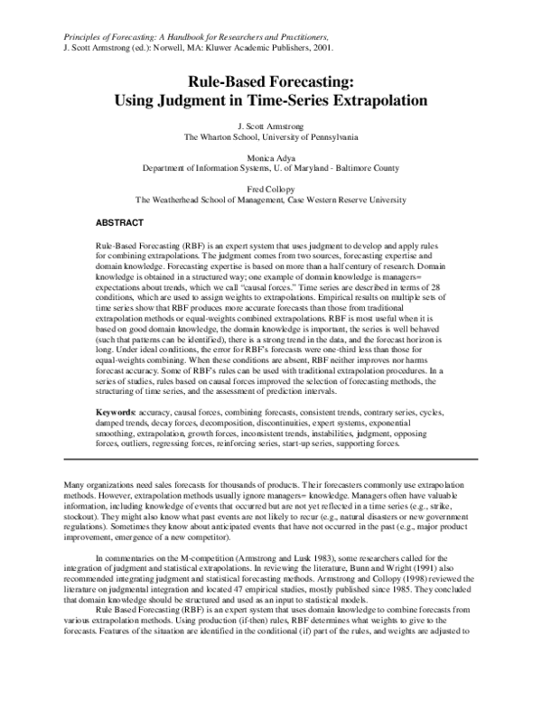 (PDF) Rule-Based Forecasting: Using Judgment in Time-Series Extrapolation