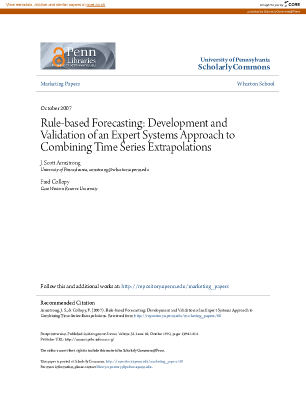 (PDF) “Rule-based forecasting: Development and validation of an expert ...
