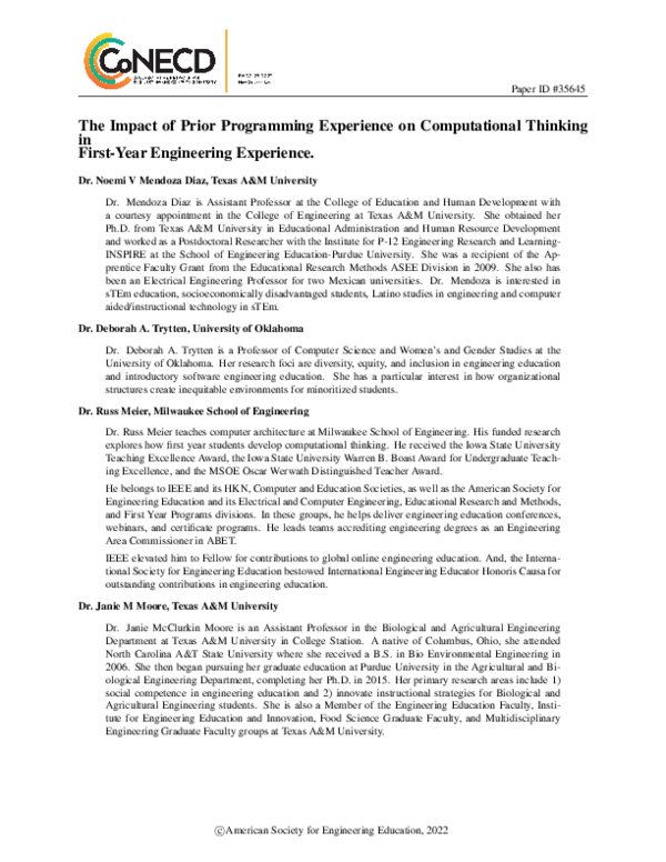 (PDF) The Impact of Prior Programming Experience on Computational ...