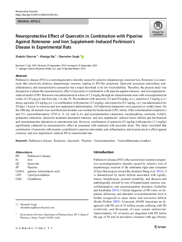 (PDF) Neuroprotective Effect of Quercetin in Combination with Piperine ...