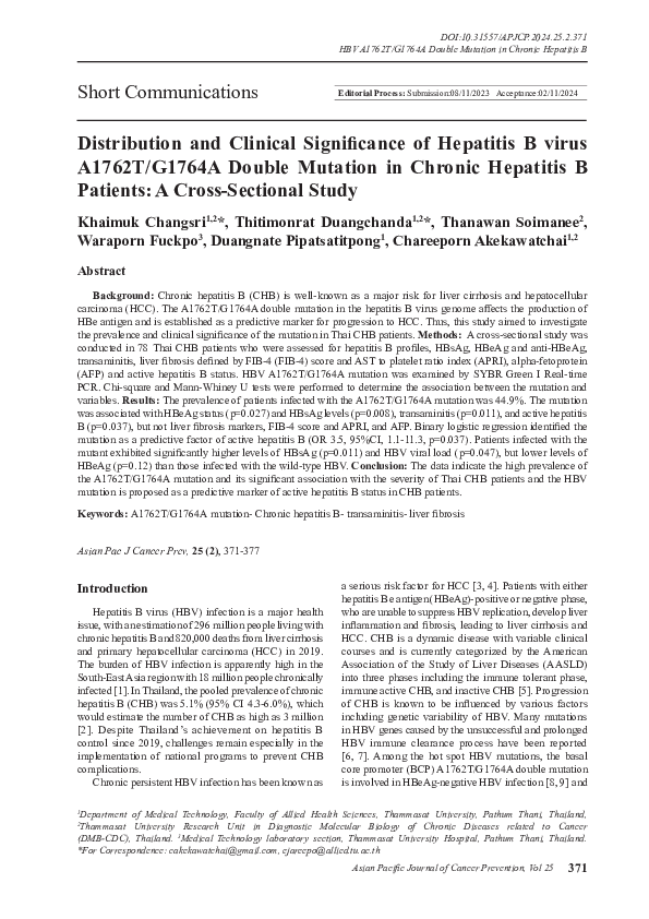(PDF) Distribution and Clinical Significance of Hepatitis B virus ...