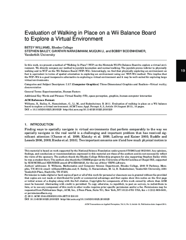 (PDF) Evaluation of walking in place on a Wii balance board to explore ...