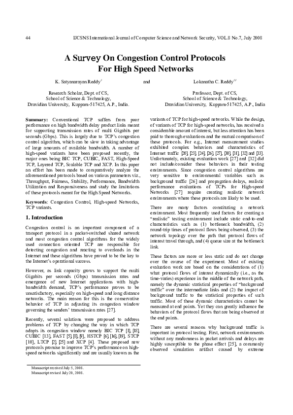 (PDF) A Survey on Congestion Control Protocols for High Speed Networks