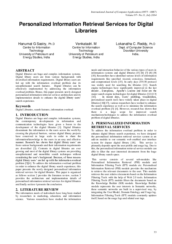 (PDF) Personalized Information Retrieval Services for Digital Libraries