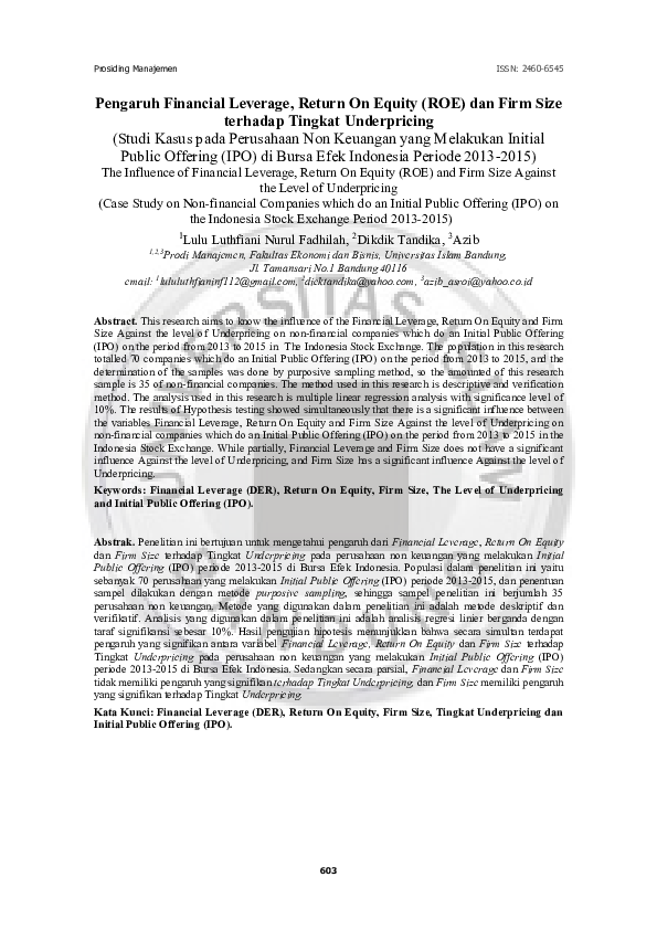 (PDF) Pengaruh Financial Leverage, Return On Equity (ROE) dan Firm Size ...