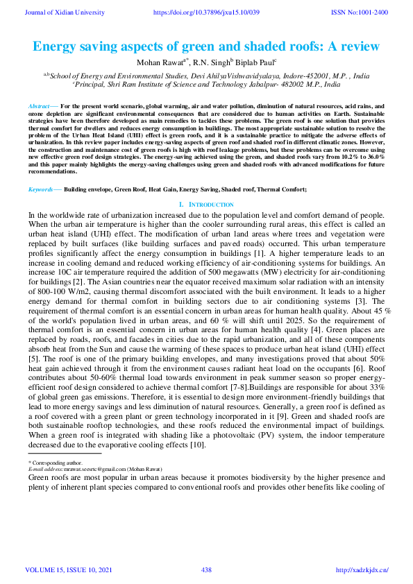 (PDF) Energy saving aspects of green and shaded roofs: A review