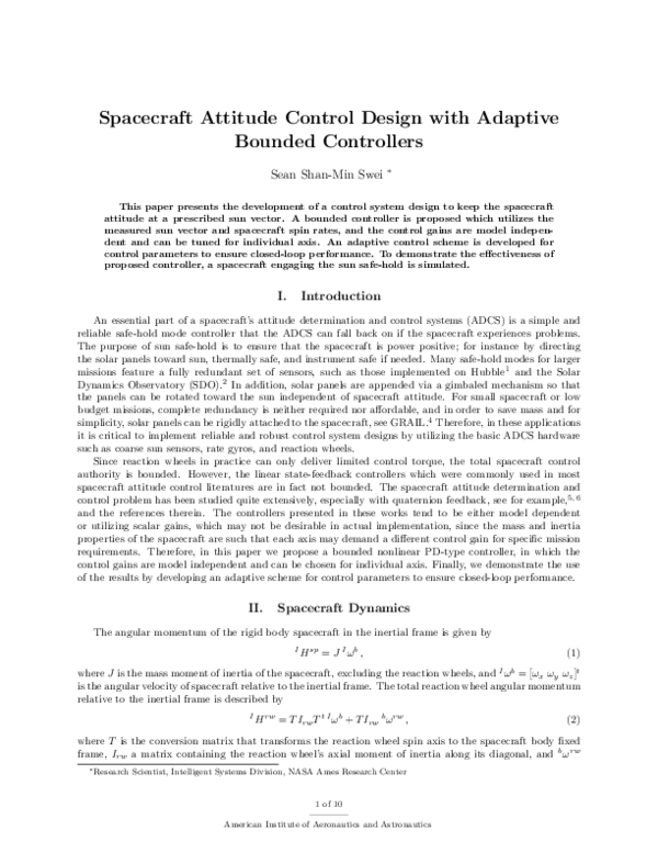 (PDF) Spacecraft Attitude Control Design with Adaptive Bounded Controllers
