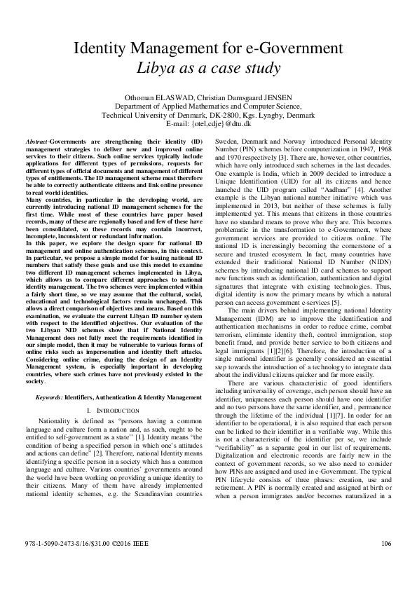 (PDF) Identity management for e-government Libya as a case study
