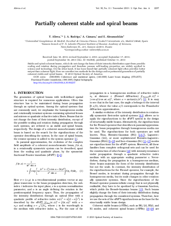 (PDF) Partially coherent stable and spiral beams