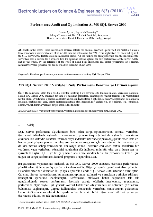 (PDF) Performance Audit and Optimization At MS SQL Server 2000