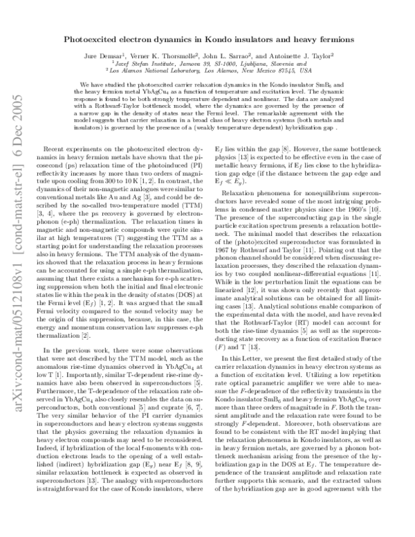 (PDF) Photoexcited Electron Dynamics in Kondo Insulators and Heavy ...
