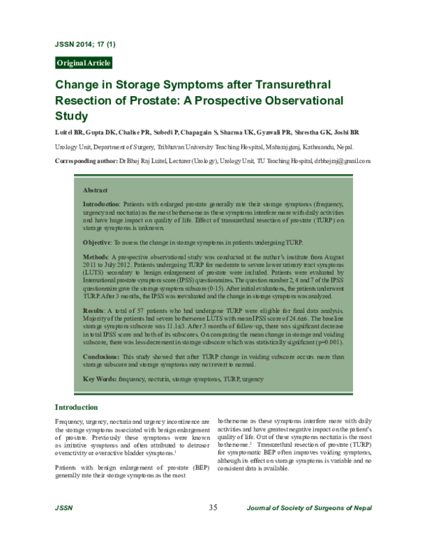 (PDF) Change in storage symptoms after transurethral resection of ...
