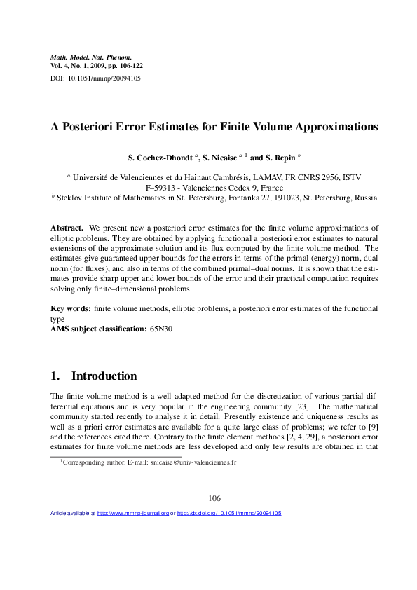 (PDF) A Posteriori Error Estimates for Finite Volume Approximations