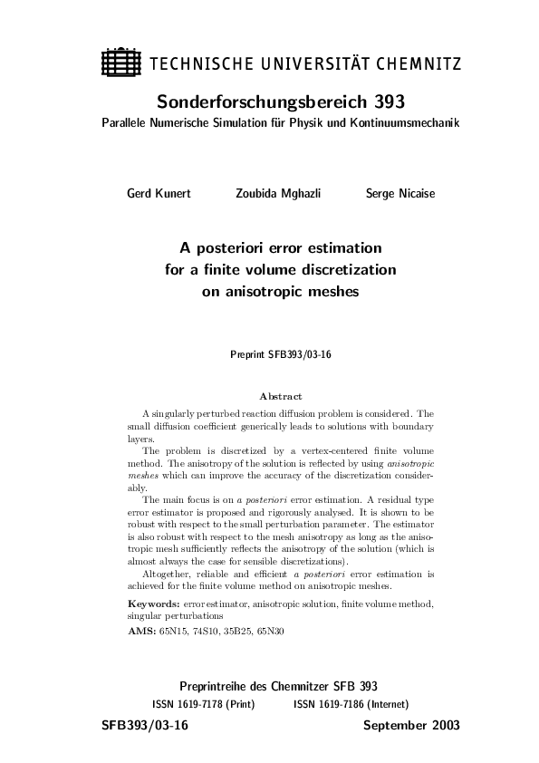 (PDF) A Posteriori Error Estimation for a Finite Volume Discretization ...