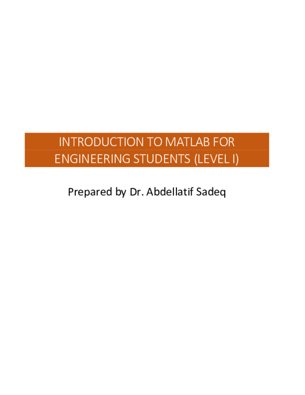 (PDF) Introduction to MATLAB for Engineering Students Level I