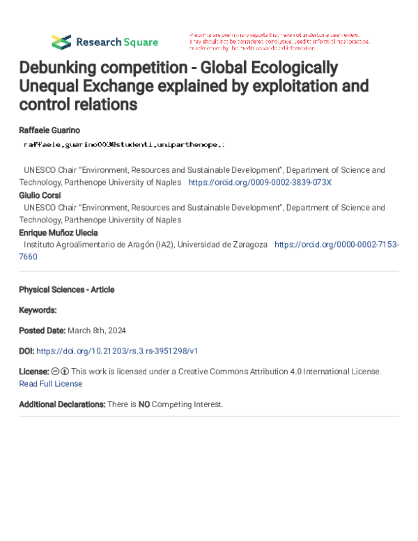 (PDF) Debunking competition - Global Ecologically Unequal Exchange ...