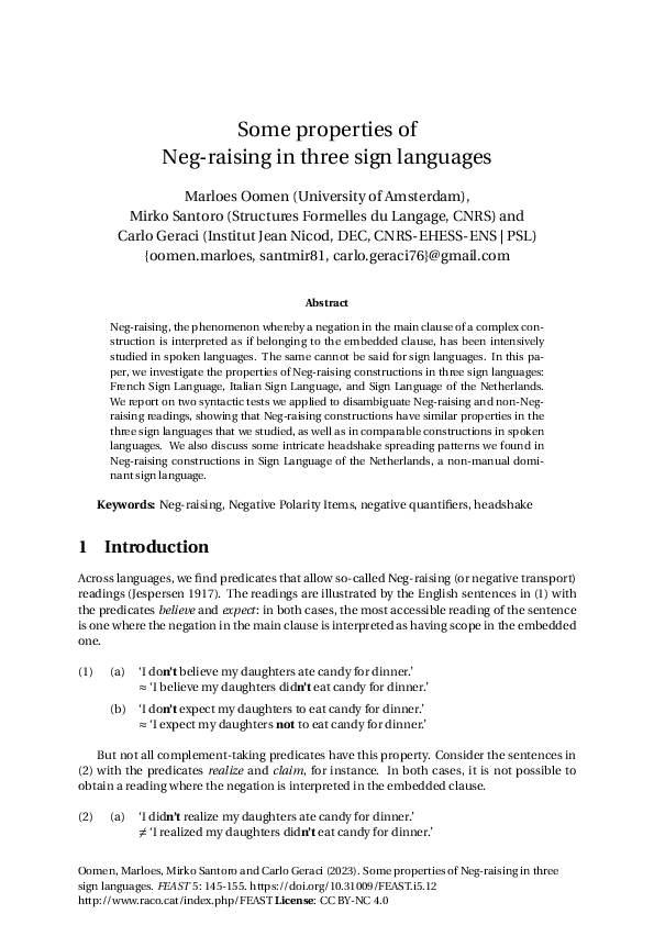 (PDF) Some properties of neg-raising in three sign languages