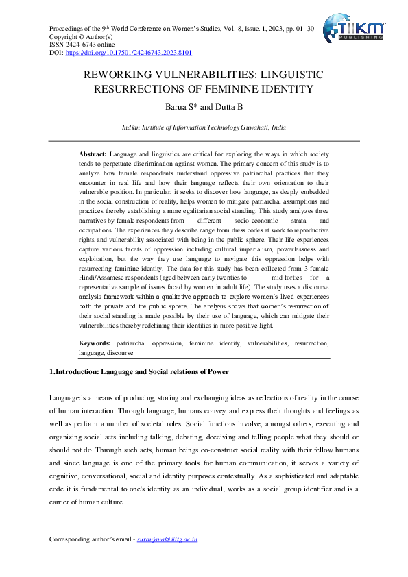 Pdf Reworking Vulnerabilities Linguistic Resurrections Of Feminine