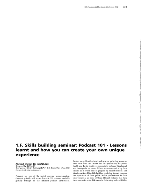 (PDF) 1.F. Skills building seminar: Podcast 101 - Lessons learnt and ...