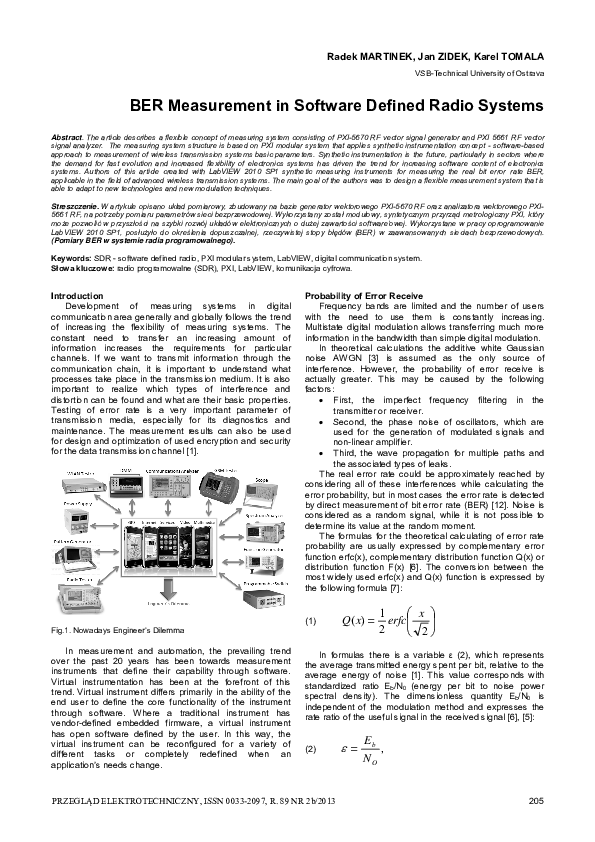 (PDF) BER Measurement in Software Defined Radio Systems