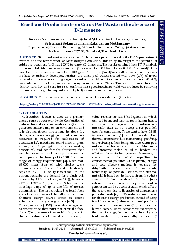(PDF) Bioethanol Production from Citrus Peel Waste in the absence of D ...