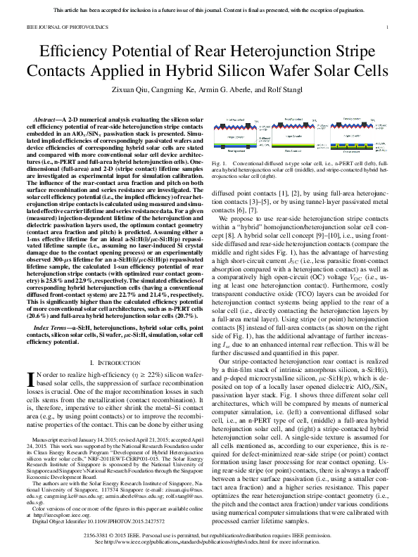 (PDF) Efficiency Potential of Rear Heterojunction Stripe Contacts ...