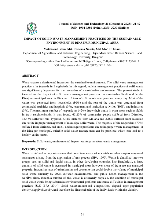 (PDF) IMPACT OF SOLID WASTE MANAGEMENT PRACTICES ON THE SUSTAINABLE ...