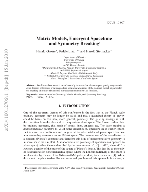 (PDF) Matrix Models, Emergent Spacetime and Symmetry Breaking