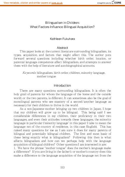 (PDF) Bilingualism in Children : What Factors Influence Bilingual ...
