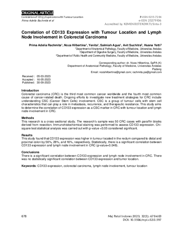(PDF) Correlation of CD133 Expression with Tumor Location and Lymph ...
