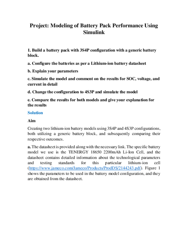 (PDF) Modelling of Battery Pack Performance Using Simulink