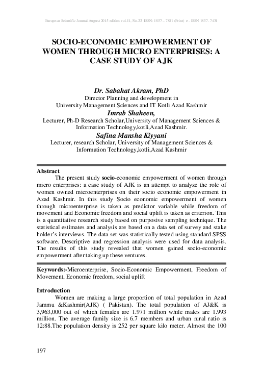 (PDF) Socio-Economic Empowerment of Women Through Micro Enterprises: A ...