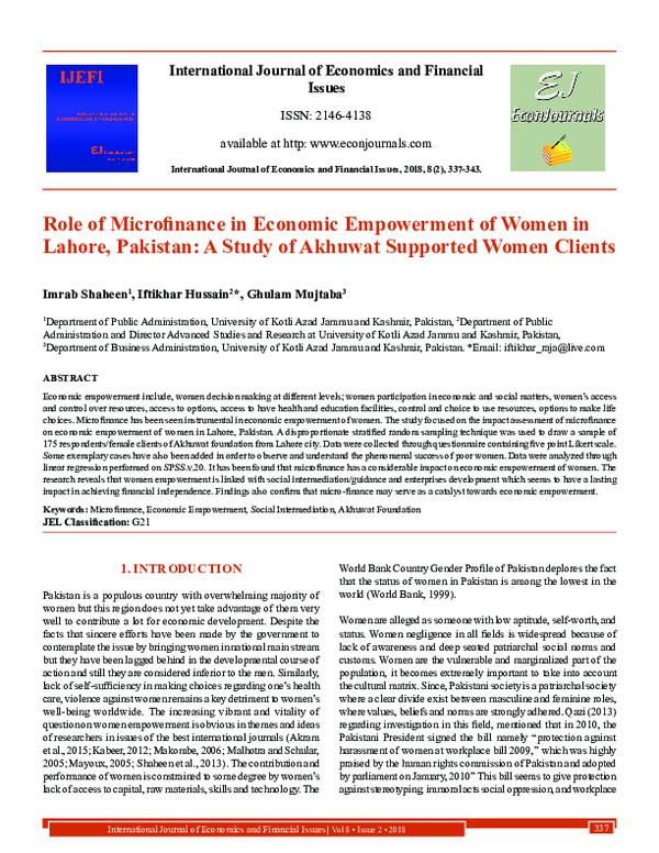 (PDF) Role of Microfinance in Economic Empowerment of Women in Lahore ...