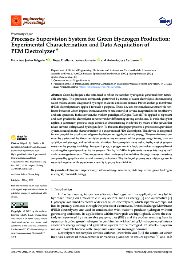 (PDF) Processes Supervision System for Green Hydrogen Production ...