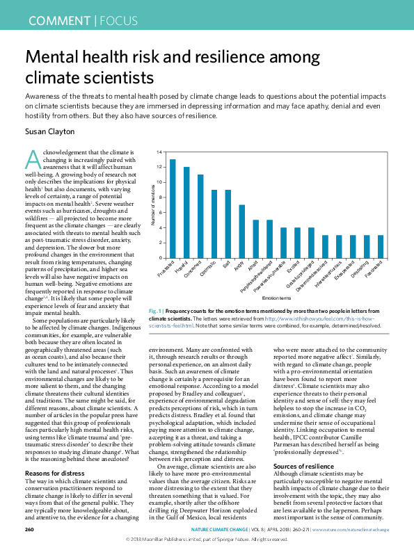 (PDF) Mental health risk and resilience among climate scientists
