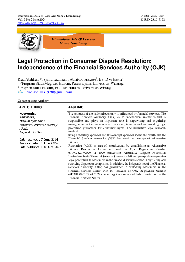 (PDF) Legal Protection in Consumer Dispute Resolution: Independence of ...