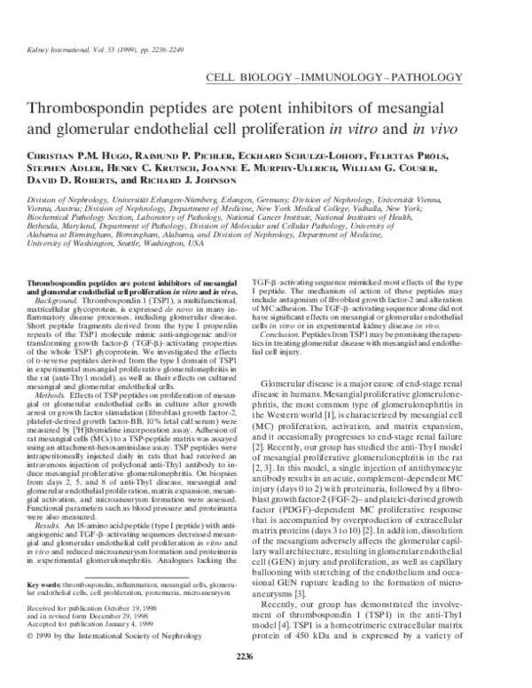 (PDF) Thrombospondin peptides are potent inhibitors of mesangial and ...