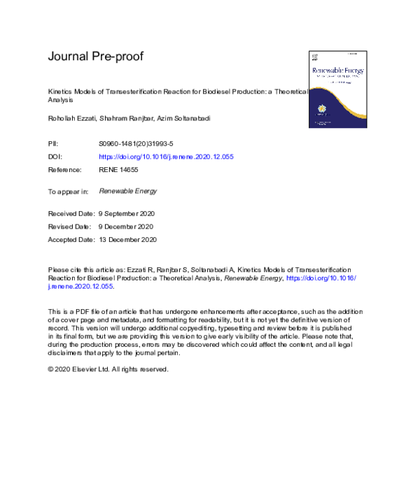 (PDF) Kinetics models of transesterification reaction for biodiesel ...