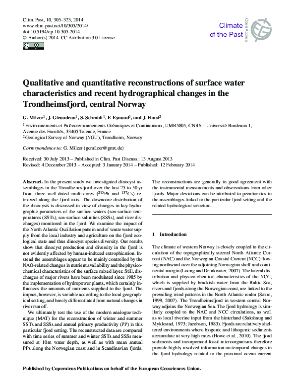 (PDF) Qualitative and quantitative reconstructions of surface water ...