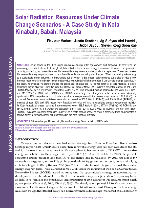 (PDF) Solar Radiation Resources Under Climate Change Scenarios - A Case ...
