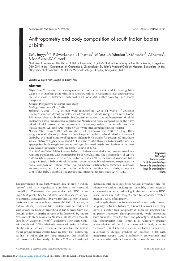 (PDF) Anthropometry and body composition of south Indian babies at birth