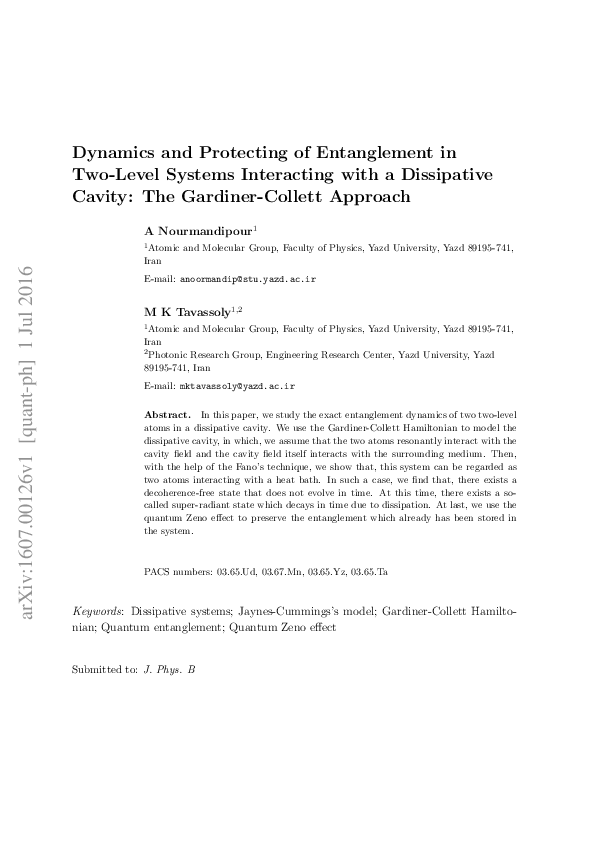 (PDF) Dynamics and protecting of entanglement in two-level systems ...