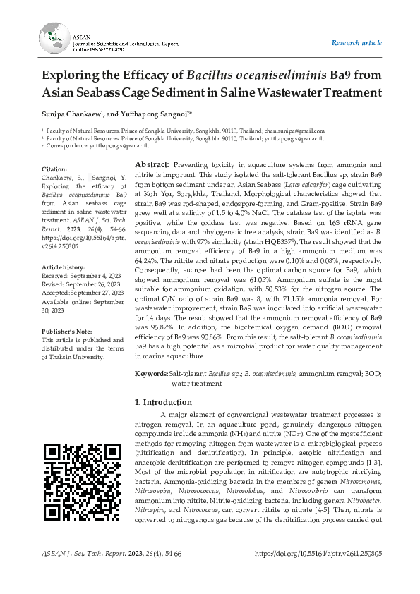 (PDF) Exploring the Efficacy of Bacillus oceanisediminis Ba9 from Asian ...