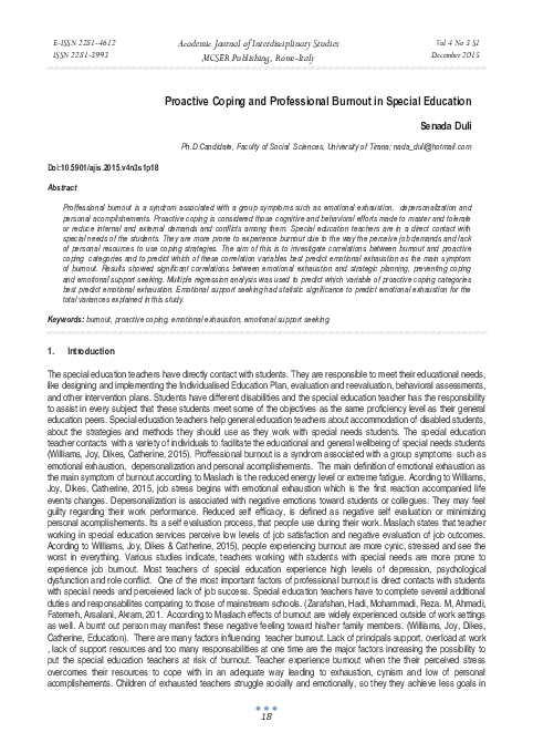 (PDF) Proactive Coping and Professional Burnout in Special Education