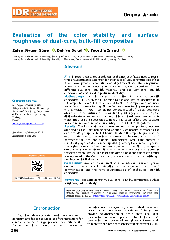 (PDF) Evaluation of the color stability and surface roughness of dual ...
