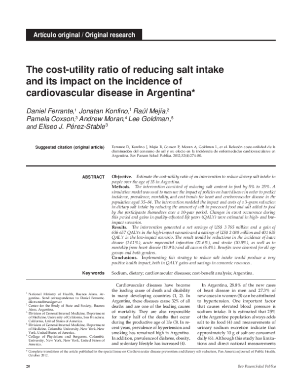 (PDF) [The cost-utility ratio of reducing salt intake and its impact on ...