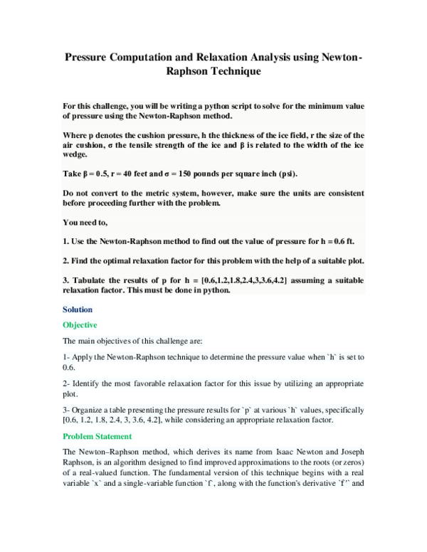 (PDF) Pressure Computation and Relaxation Analysis using Newton-Raphson ...